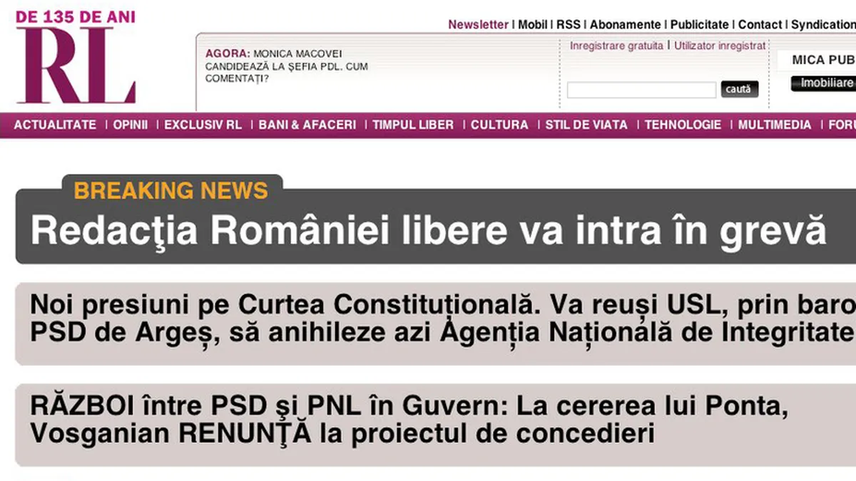 Redactia Romania Libera intra in greva