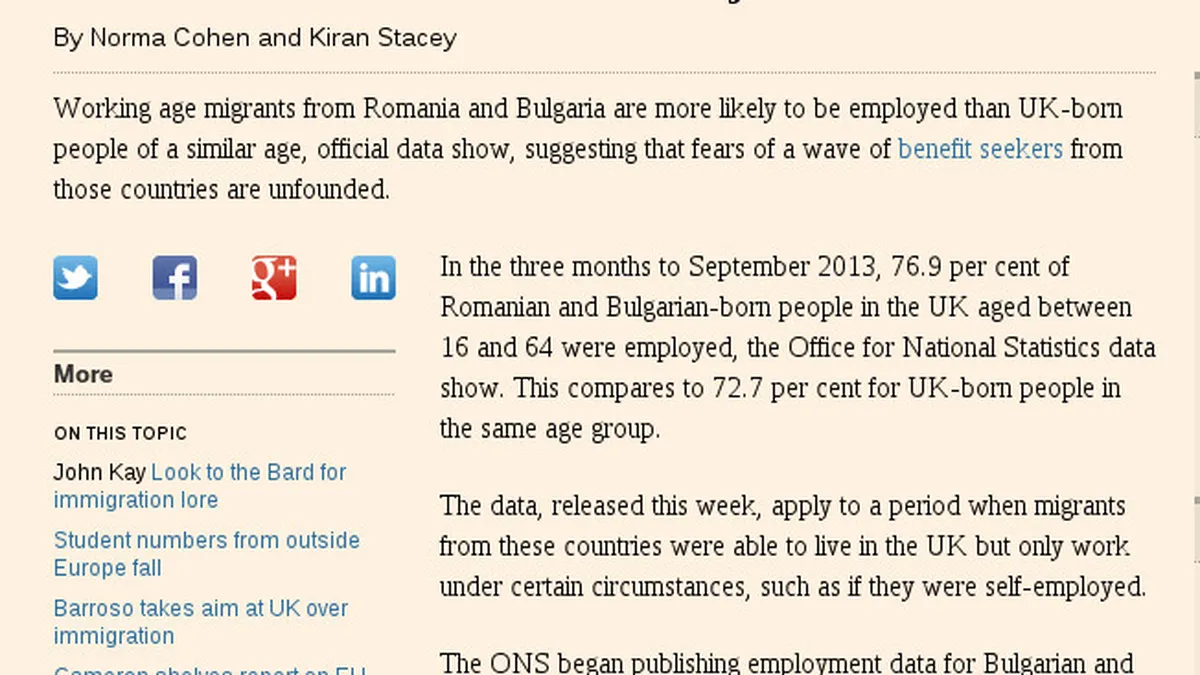 Financial Times: Majoritatea romanilor din Marea Britanie au locuri de munca