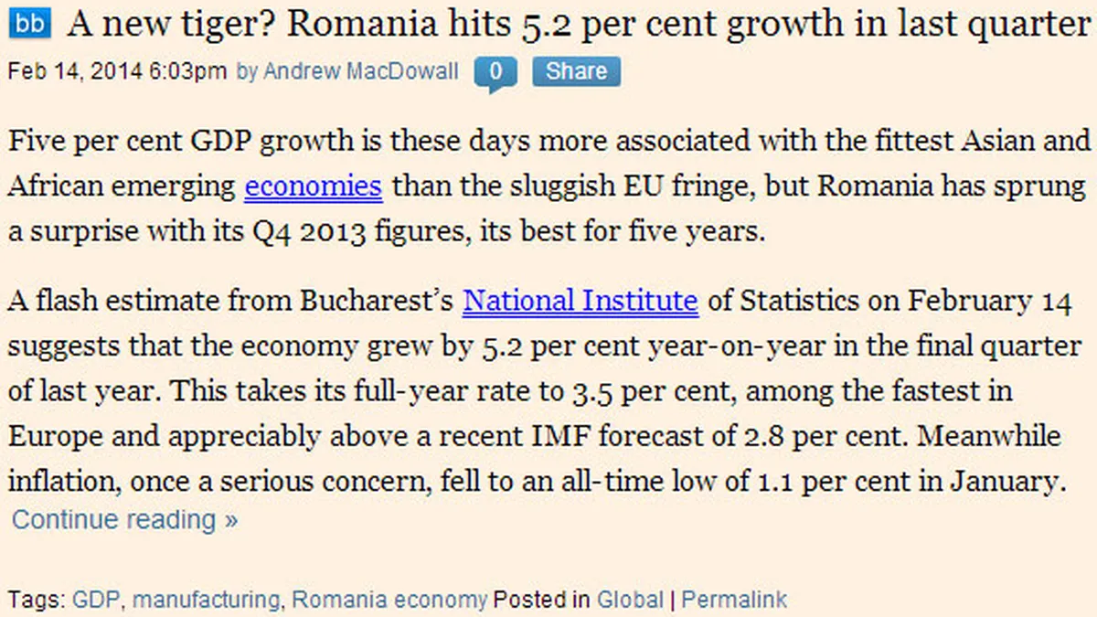 Cum ne vede Financial Times: Romania, un nou tigru