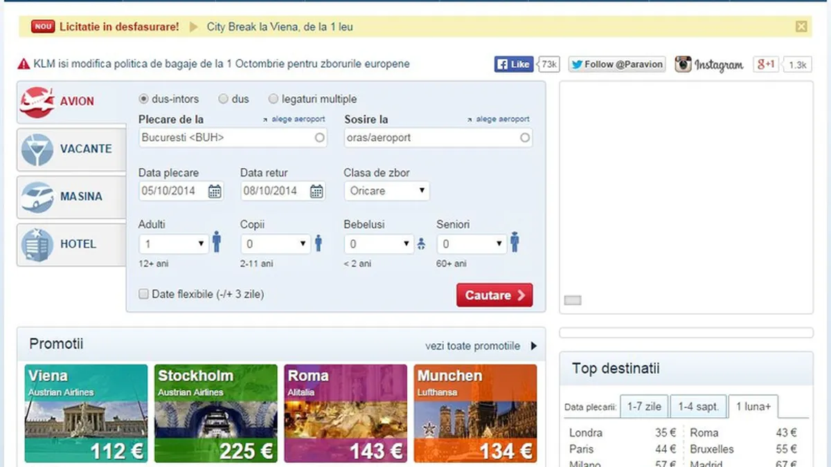 Paravion: Numarul de vacante platite online cu cardul s-a inzecit in S1