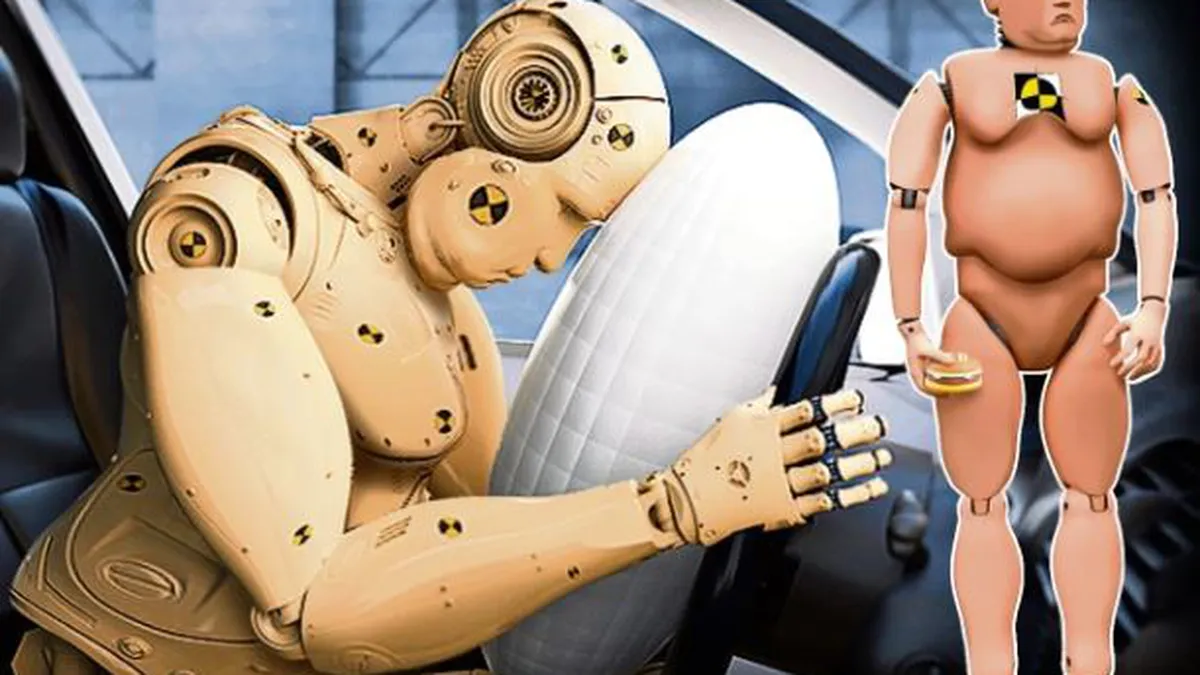 FOTO: Manechinii folosiți în testele auto de siguranță vor fi înlocuiți cu unii supraponderali. Tot mai mulți șoferi sunt obezi și testele de siguranță trebuie să țină cont de asta