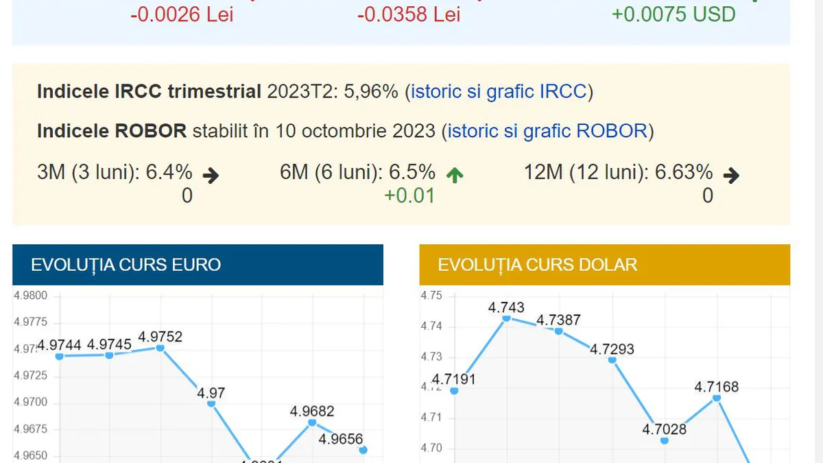Curs valutar BNR 10 octombrie 2023. Euro, dolarul, francul elvețian și lira sterlină sunt în cădere liberă!