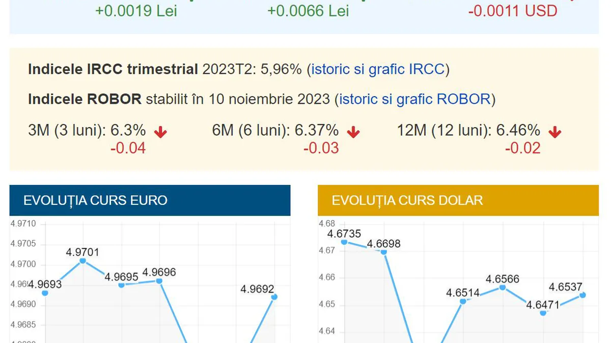 Curs valutar BNR 10 noiembrie. Finalul de săptămână aduce schimbări pentru gramul de aur, euro, dolar, lira sterlină și francul elvețian