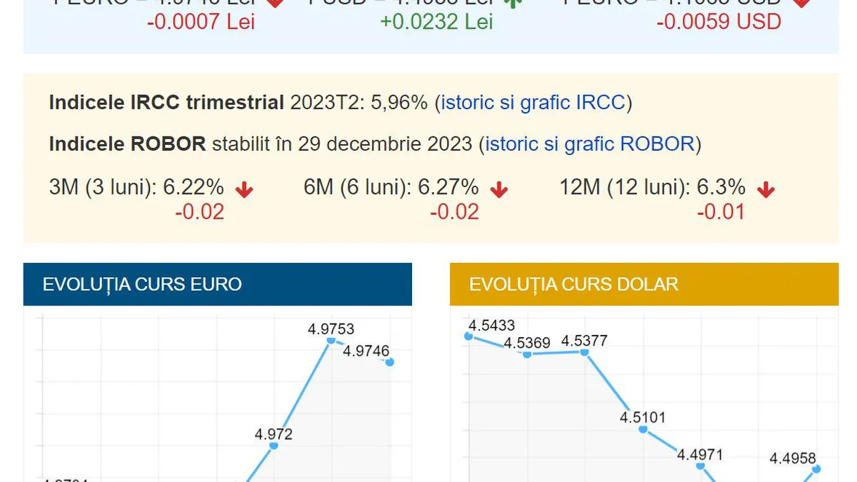 Curs valutar 29 decembrie. Ce se întâmplă pe final de an cu euro, dolarul, lira și francul