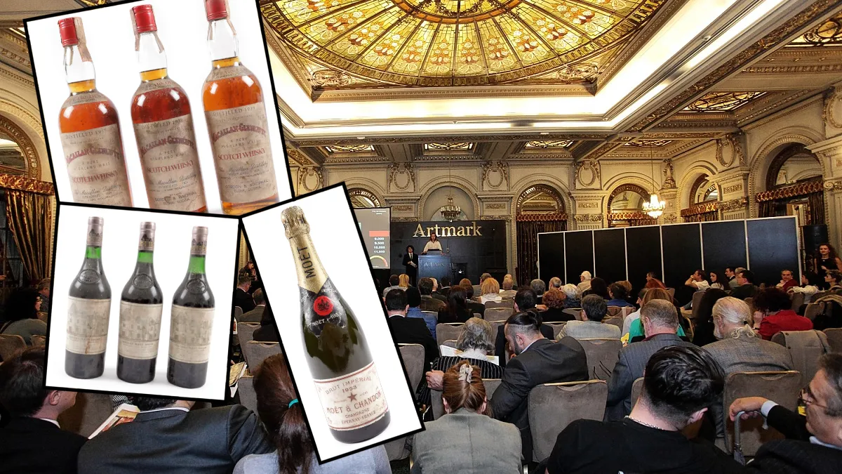 Whisky-ul realizat în 1981 cu ocazia nunții Prințului Charles cu Prințesa Diana, șampanii și vinuri de colecție, licitate la București
