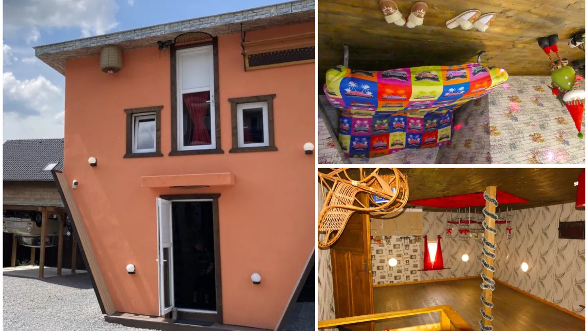 Casa răsturnată din Harghita care atrage turiștii din toate colțurile lumii. Cât trebuie să plătești pentru a vedea clădirea neobișnuită