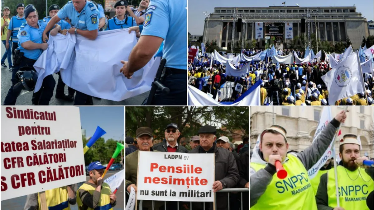 Protest 25 octombrie. Zeci de mii de români, angajați ai CFR, Silva, MAI și MApN ajung în fața Guvernului