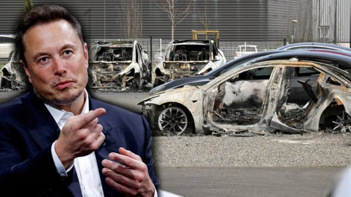 Mașini Tesla incendiate la o reprezentanță din Franța, după manifestațiile împotriva lui Elon Musk. Pagubele se ridică la 700.000 de euro