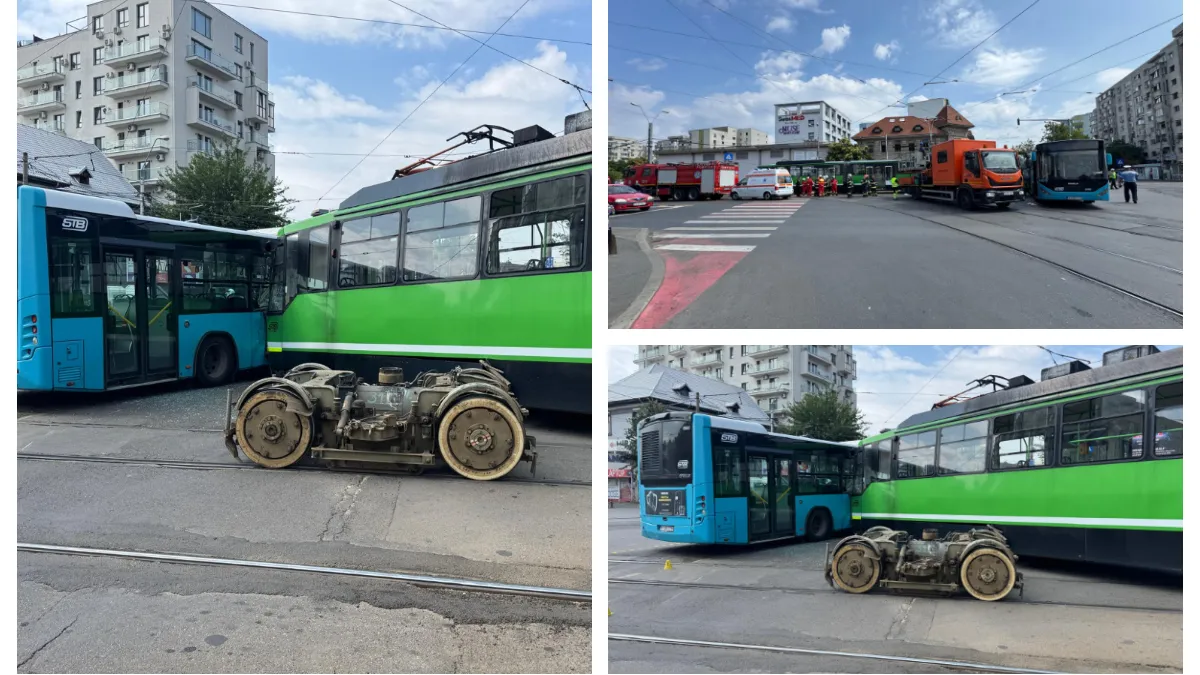 Accident grav cu 11 răniți în Capitală. Un tramvai și un autobuz STB au fost implicate
