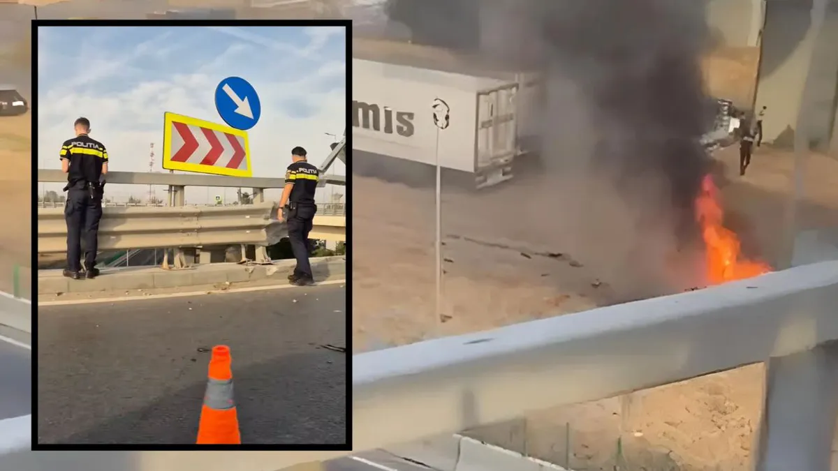 Accident mortal pe Centura Bucureștiului: Un bărbat a murit după ce mașina sa a căzut de pe pasarelă și a luat foc