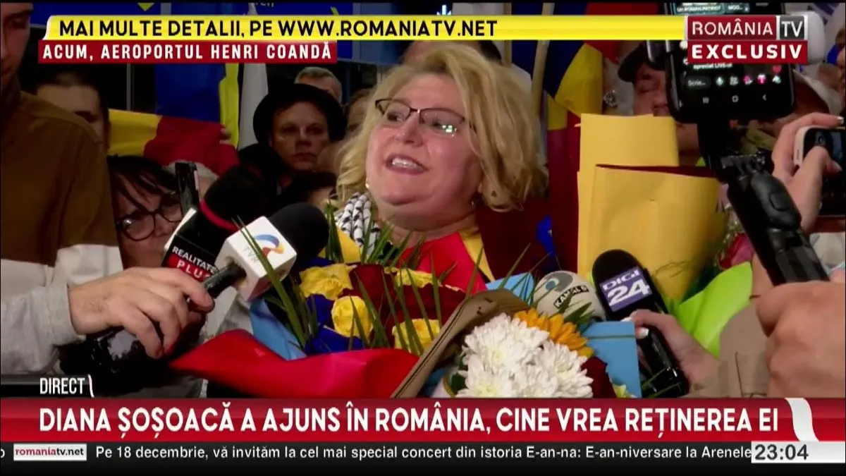 Zeci de oameni au așteptat-o pe Diana Șoșoacă pe Otopeni, la întoarcerea în țară: ”Nu mă voi opri, pentru că adevărul se răcnește, nu se șoptește”