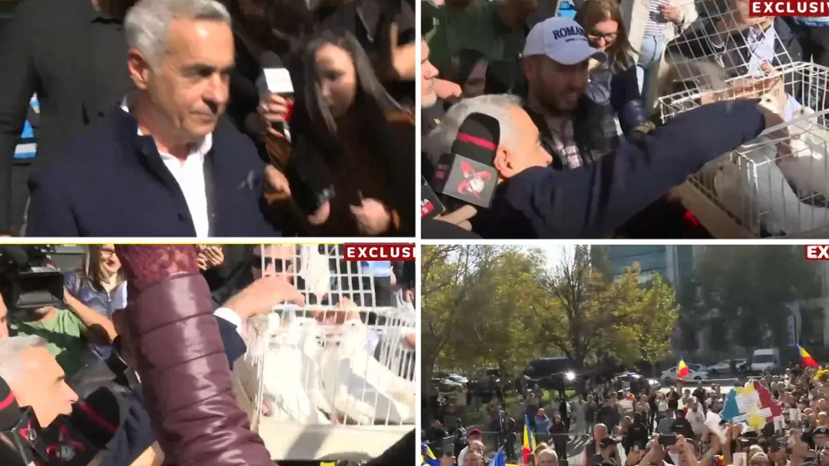 Călin Georgescu a eliberat porumbei la Tribunalul București: ”Justiția este complicele puterii. Justiția nu se poate preta la poliție politică”