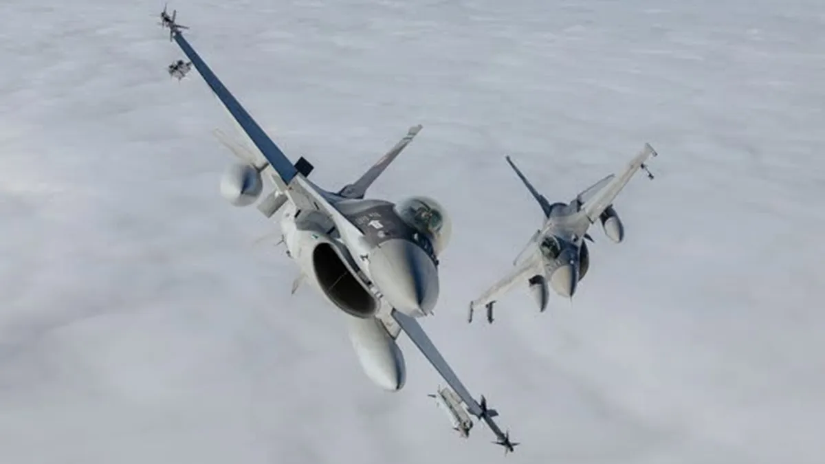 Exercițiu demonstrativ cu avioane F-16 la Baza 86 Aeriană Borcea. Forțele Aeriene simulează o misiune de Poliție Aeriană