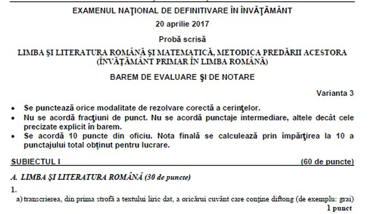 Subiecte Si Bareme Corectare Definitivat 2017 Vezi Ce Au Avut De Scris Cadrele Didactice Si Cum