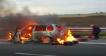 Incendiu pe Autostrada Soarelui. O maşină a luat foc pe sensul spre litoral. Traficul e blocat