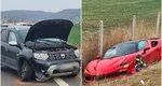 Un accident între un Duster şi un Ferrari, ţinta ironiilor Poliţiei: ”Dacia Duster vs Ferrari SF90 Stradale, rezultat 1-0”