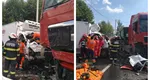 Accident grav între un camion şi o autoutilitară. Două persoane au rămas încarcerate