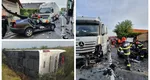 Val de accidente în România. Un autocar s-a răsturnat pe Autostrada A1. Doi morţi după ce o maşină s-a ciocnit cu un TIR pe DN1