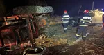 Circulaţie blocată pe DE 581 în urma unui accident în care au fost implicate o dubă şi un tractor VIDEO