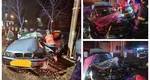 Accident cu BMW în Vaslui. Șoferul de 22 de ani a rămas blocat cu picioarele sub bord