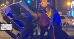 Mașină de Politie răsturnată după ce s-a lovit de un taxi, în zona Fundeni din Capitală