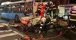 Imagini şocante cu accidentul din Sibiu. BMW-ul se izbeşte violent de două autobuze VIDEO