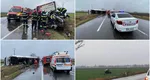 Val de accidente grave pe DN2 E85, în Buzău. Un TIR s-a răsturnat peste o dubă, o mașină a ieșit în câmp