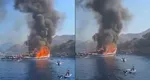 Imagini șocante! Un iaht cu 110 turiști a luat foc în Turcia. Oamenii au fost îngroziți și au sărit în apă