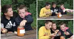 VIDEO Imagini emoționate! Cei trei frățiori pentru care o lingură de zacuscă reprezintă un lux. Copiii nu mai mâncaseră niciodată tocană: „Ce e aia?”