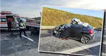 Femeie moartă într-un accident rutier pe A2, după ce a intrat cu mașina într-o autoutilitară oprită. FOTO