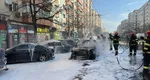 Incendiu violent în București. Șapte mașini au fost afectate, dintre care trei au ars în totalitate