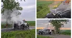 Accident teribil pe un drum din Timiș. Un bărbat a murit după ce mașina în care se afla s-a izbit de un copac și a luat foc