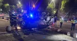 Accident violent în București! Un Mercedes furat, complet distrus după ce s-a răsturnat. Șoferul a fost urmărit de poliție și nu a oprit