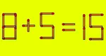 Test IQ. Mută un singur băț de chibrit pentru a corecta ecuația 8+5=15