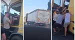 Încă un șofer de TIR blochează traficul. Bărbatul a fost scos cu forța din cabină și imobilizat după ce a oprit de-a curmezișul șoselei