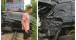 Mașină spulberată de tren în Buzău. Autoturismul a fost împins mai mult de 100 de metri pe șine