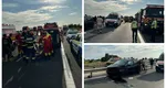 Accident grav pe A3. Un autoturism cu opt persoane la bord a lovit parapetul de pe autostradă: o victimă este inconștientă, iar alte șase sunt în stare critică
