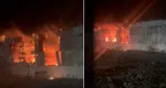 Incendiu violent în județul Iași! O hală de mii de metri pătrați unde se află butelii și butoaie cu motorină arde