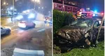 VIDEO Accident ca-n filme în Oradea. Șoferul unui Mercedes a zburat, efectiv, peste un sens giratoriu