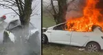 Accident grav în Olt! Un tânăr de 19 ani a murit carbonizat după ce s-a izbit cu mașina de un copac