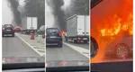 O mașină a luat foc în mers, pe DN1. Traficul spre București a fost blocat