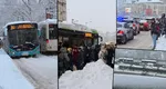 Zăpada blochează Capitala! Circulația transportului public, afectată din cauza ninsorii abundente. Zeci de autobuze și tramvaie, împotmolite în mai multe zone din București