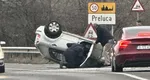 Șofer de 75 de ani, la spital după ce s-a răsturnat cu mașina