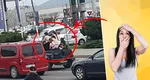 Scene șocante în Alba! Ce a pățit șoferul care a fost fotografiat în timp ce transporta șapte copii în bena mașinii, pe un drum intens circulat