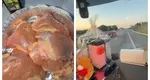 Imagini virale cu iubita unui șofer român de TIR care gătește pui cu mujdei în timp ce partenerul ei conduce: „Fac mâncare din mers”