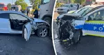 Urmărire ca în filme pe străzile din Craiova. Un polițist a fost rănit după ce șoferul fugar a intrat cu mașina în autospecială