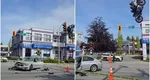 O motocicletă a rămas suspendată de un semafor într-o intersecţie după un accident. „Niciodată nu am mai văzut așa ceva, parcă e dintr-un film” VIDEO