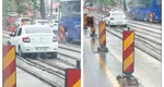 Viralul zilei: Cascadorii râsului în Bucureşti, un şofer a rămas împotmolit cu Loganul în beton pe linia de tramvai VIDEO