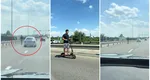 Tânăr filmat în timp ce „gonea” cu trotineta pe banda a treia de pe Autostrada A3, în pantaloni scurți și fără cască