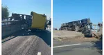 TIR răsturnat pe șosea după explozia unei anvelope. Traficul este blocat pe DN1